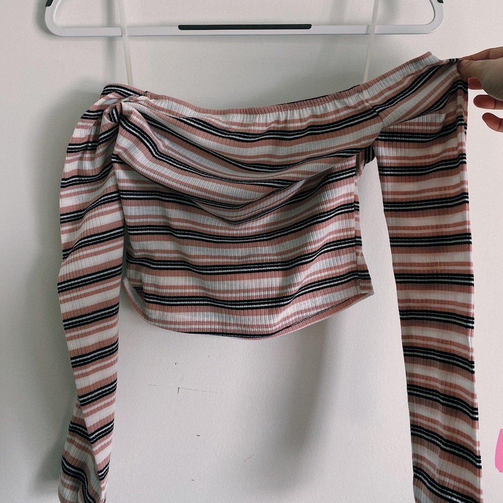 Off Shoulder Pink Stripes Long Sleeve